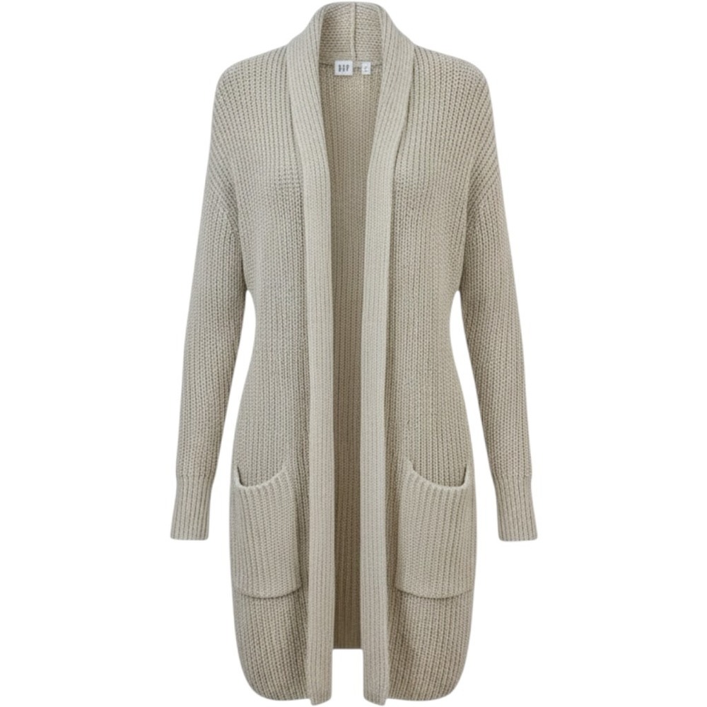 Gap Open Front Cardigan Long Line  Shawl Collar Neutral Chunky Woman PS Pockets